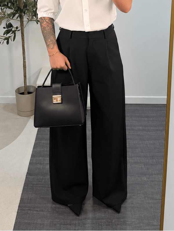 Pantalon wide leg taille haute noir femme – Haussmann - Prêt-à-porter féminin | HBL Studio