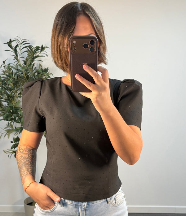 Top manches bouffantes strass noir femme – Garnier - Prêt-à-porter féminin | HBL Studio