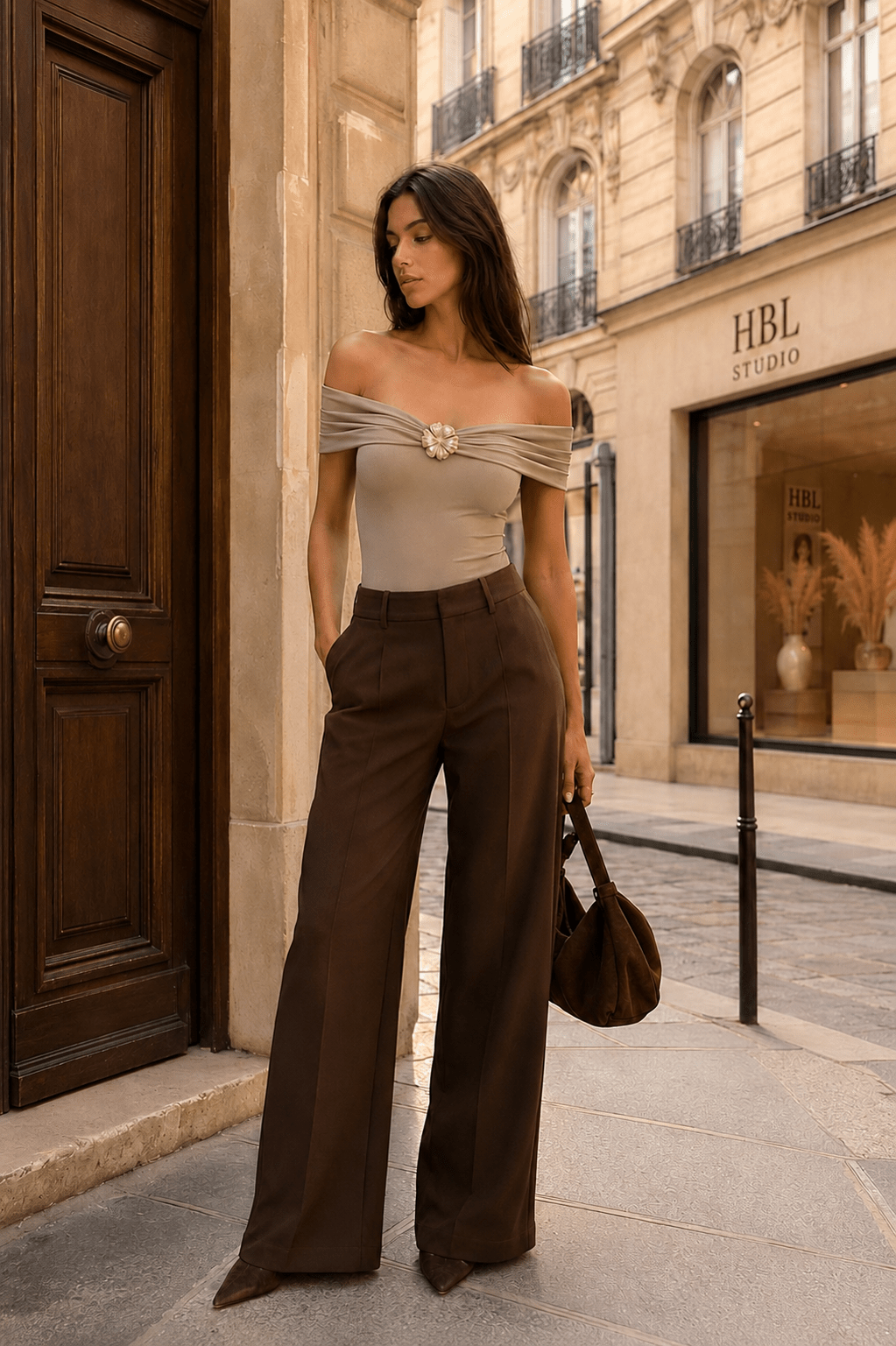 Body beige femme – Iris à détail floral doré - Prêt-à-porter féminin | HBL Studio
