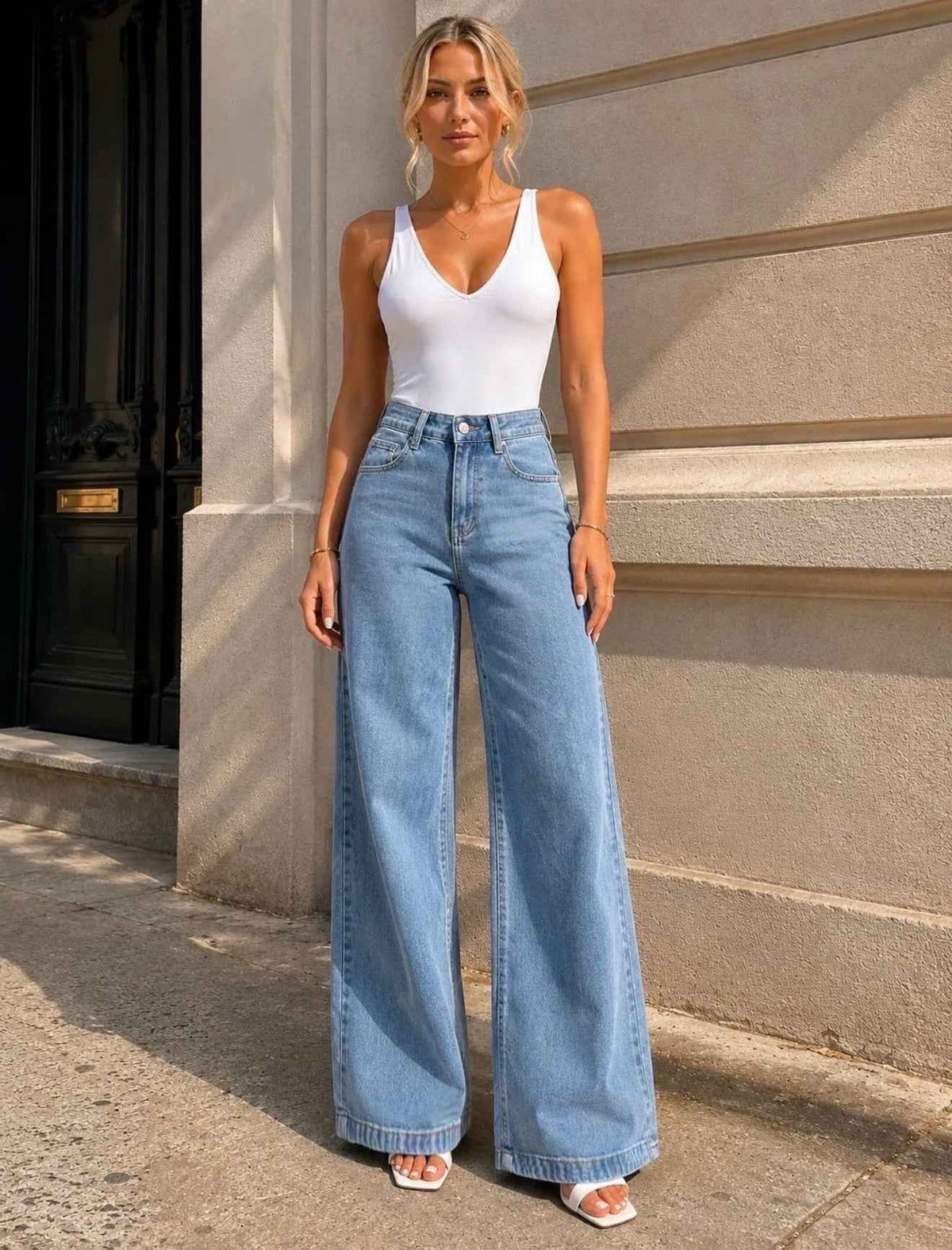 Jean wide leg bleu femme – Vendôme