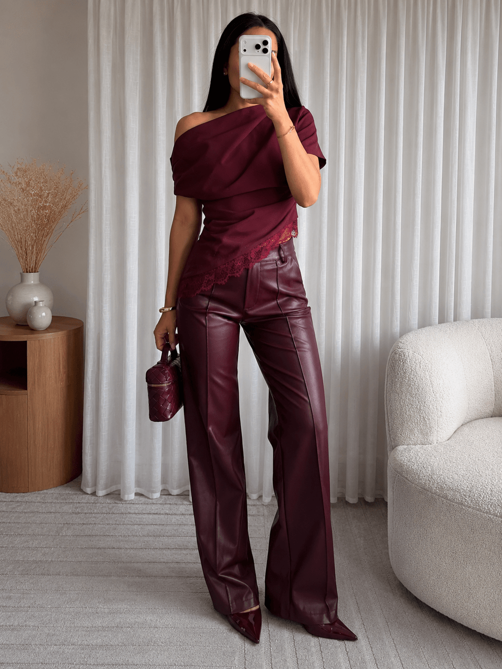 Pantalon Bordeaux en similicuir femme - Passy - Prêt-à-porter féminin | HBL Studio