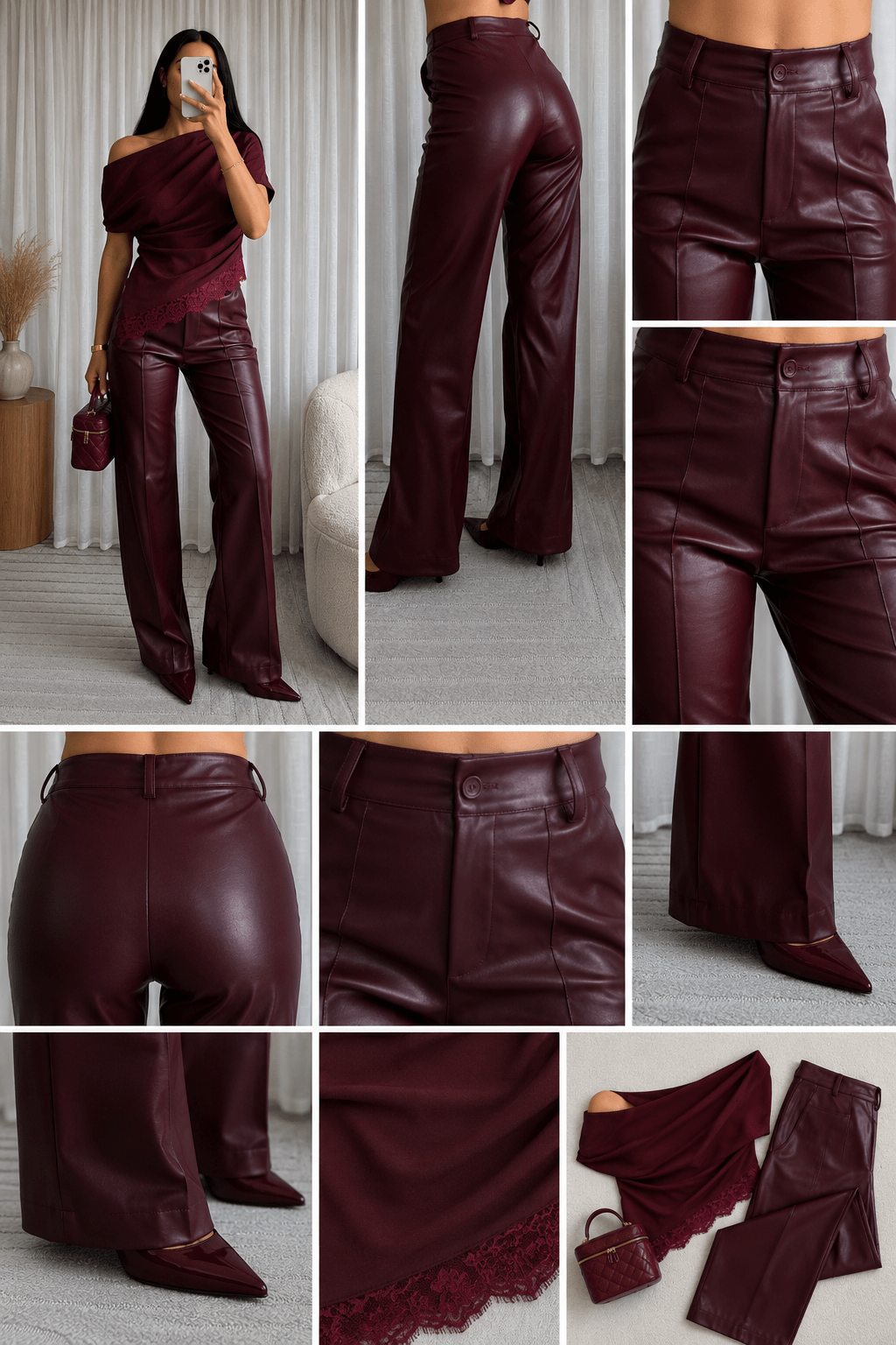 Pantalon Bordeaux en similicuir femme - Passy - Prêt-à-porter féminin | HBL Studio