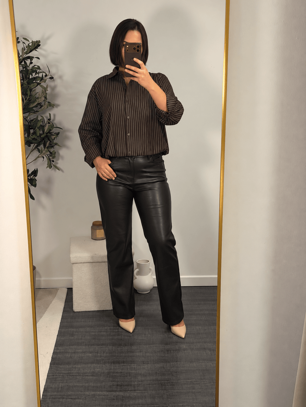 Pantalon effet cuir marron femme – Concorde - Prêt-à-porter féminin | HBL Studio
