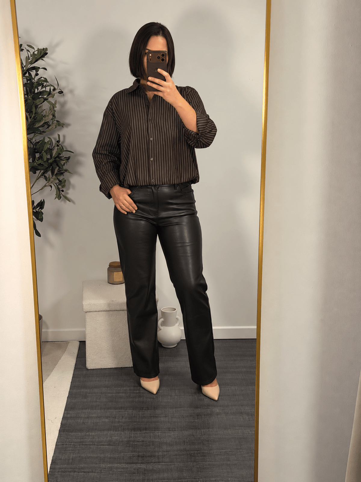 Pantalon effet cuir marron femme – Concorde - Prêt-à-porter féminin | HBL Studio