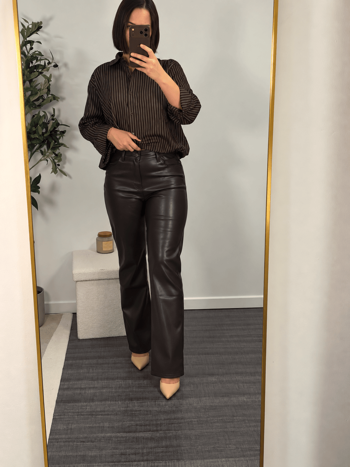 Pantalon effet cuir marron femme – Concorde - Prêt-à-porter féminin | HBL Studio