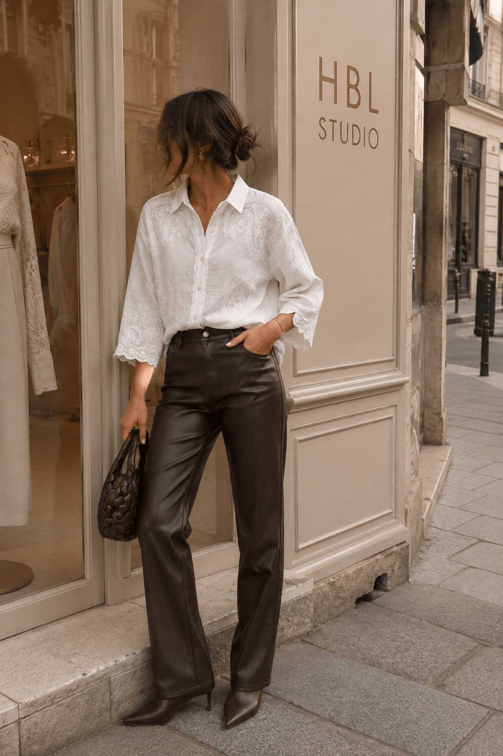Pantalon femme effet cuir coupe droite choco - Pantalon Concorde - Prêt-à-porter féminin | HBL Studio