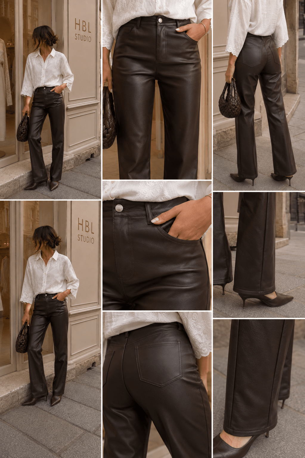 Pantalon femme effet cuir coupe droite choco - Pantalon Concorde - Prêt-à-porter féminin | HBL Studio
