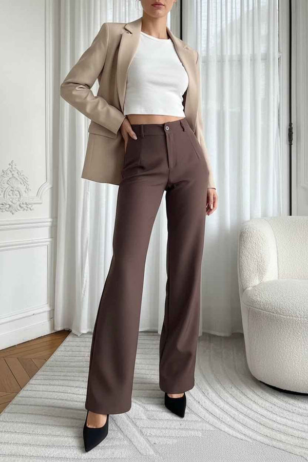 Pantalon chocolat femme coupe fluide – Saint-Honoré