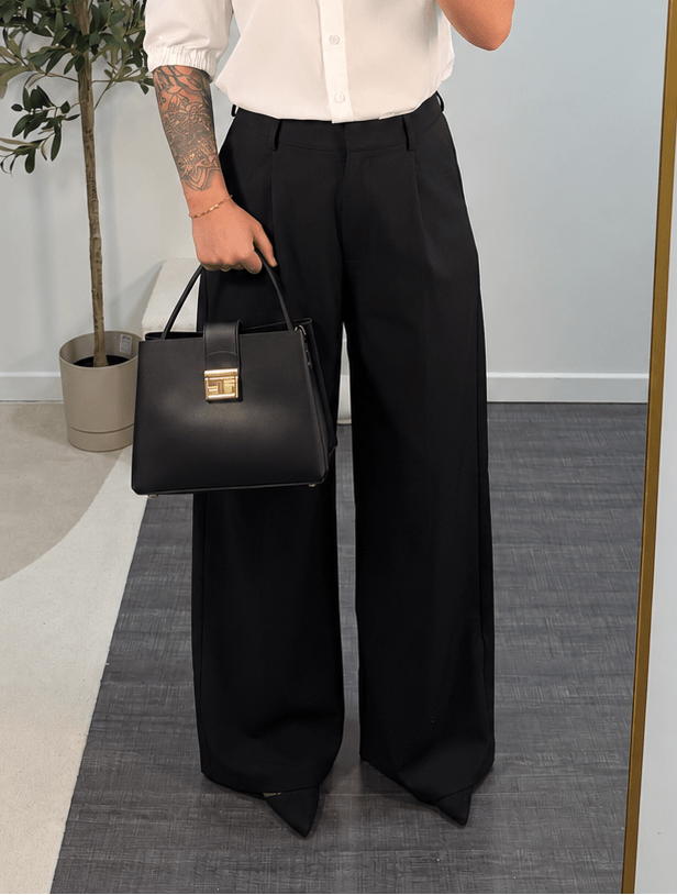 Pantalon wide leg taille haute noir femme – Haussmann - Prêt-à-porter féminin | HBL Studio
