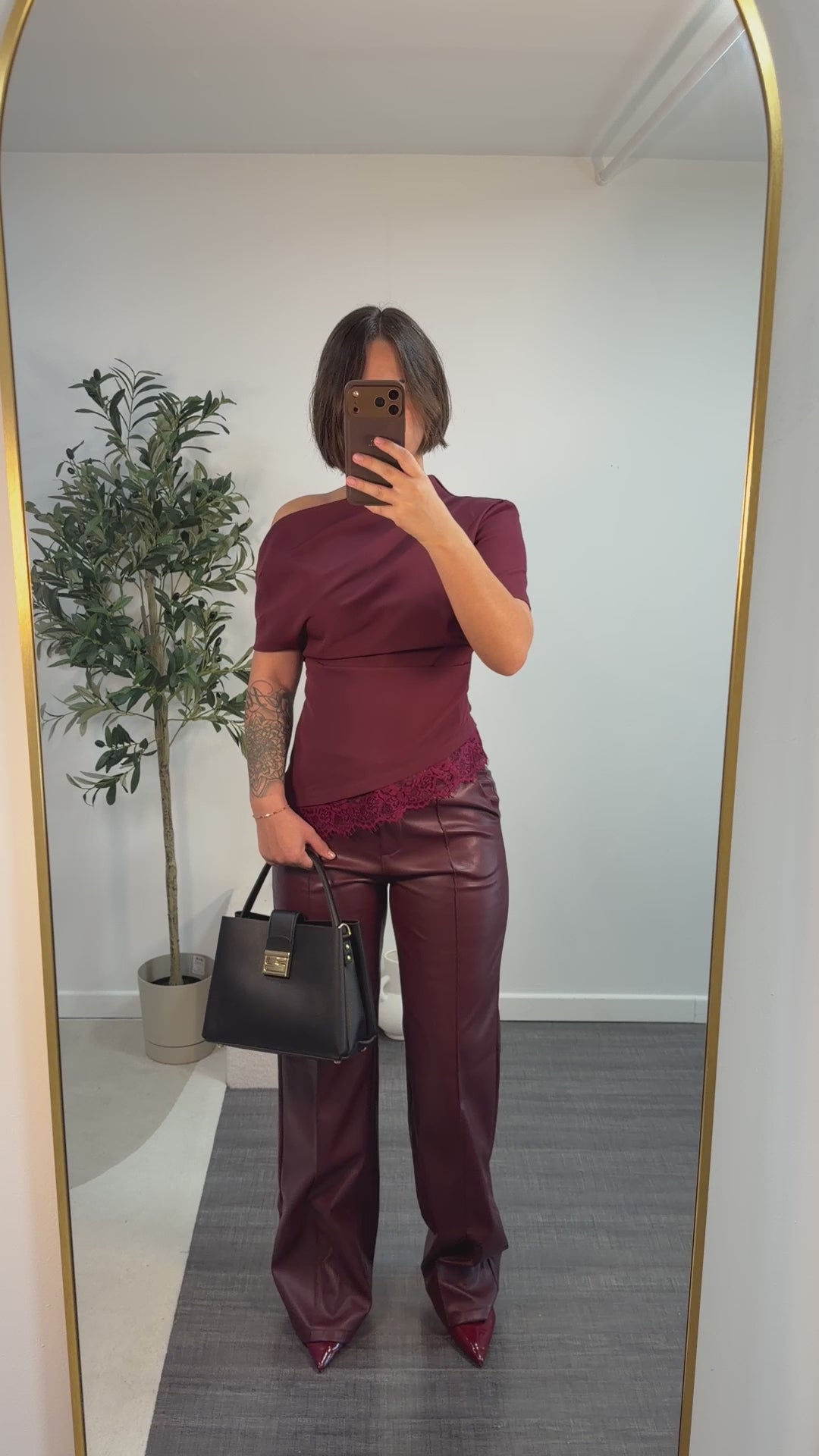 Top drapé asymétrique bordeaux femme – Opéra