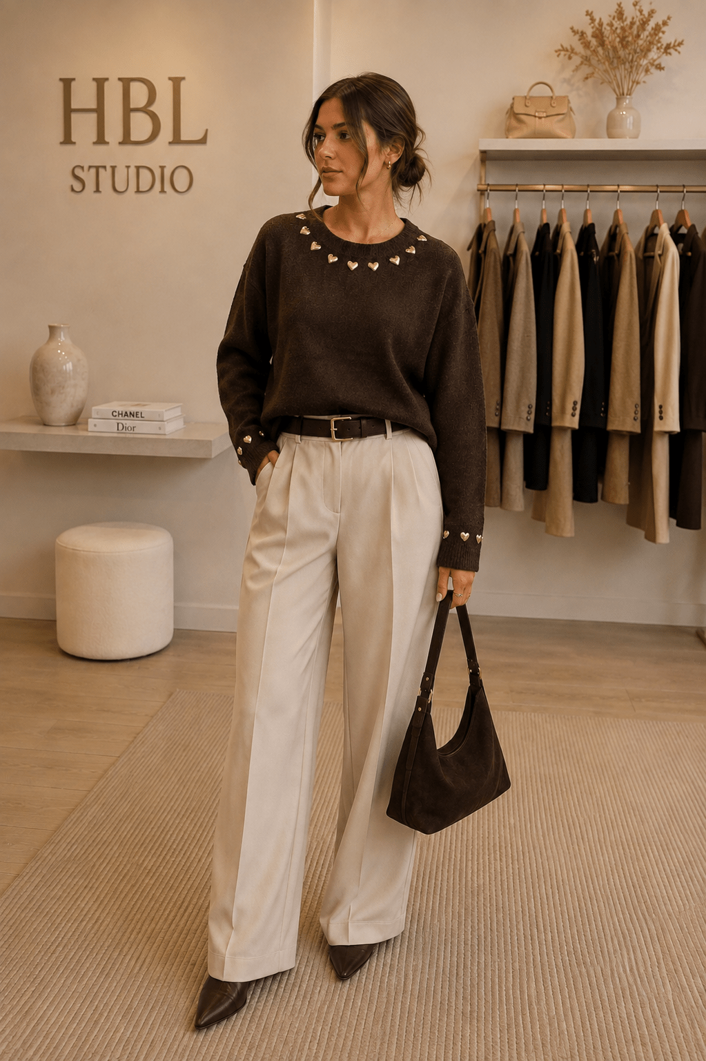 Pull femme chocolat à cœurs – Madeleine - Prêt-à-porter féminin | HBL Studio