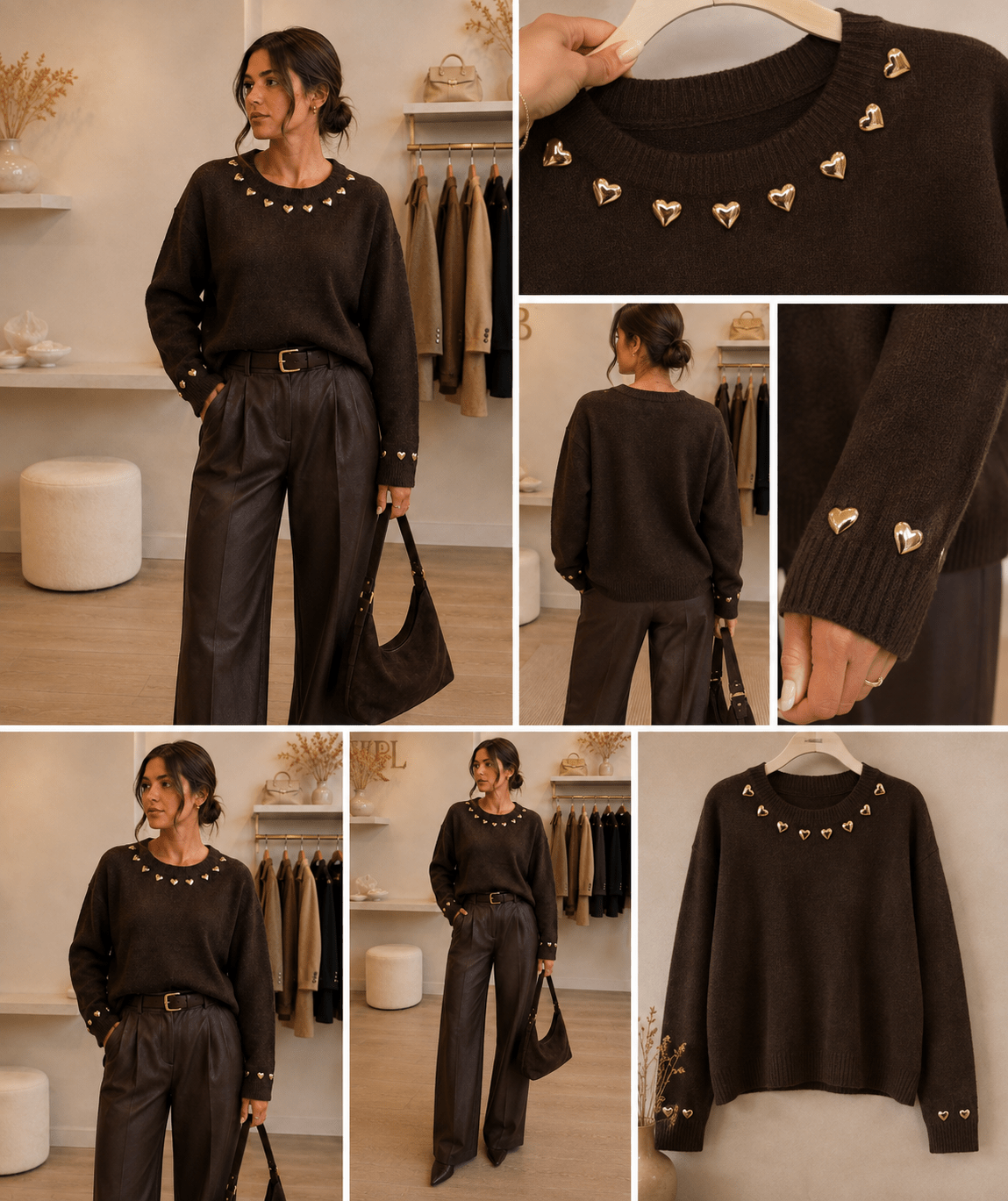 Pull femme chocolat à cœurs – Madeleine - Prêt-à-porter féminin | HBL Studio
