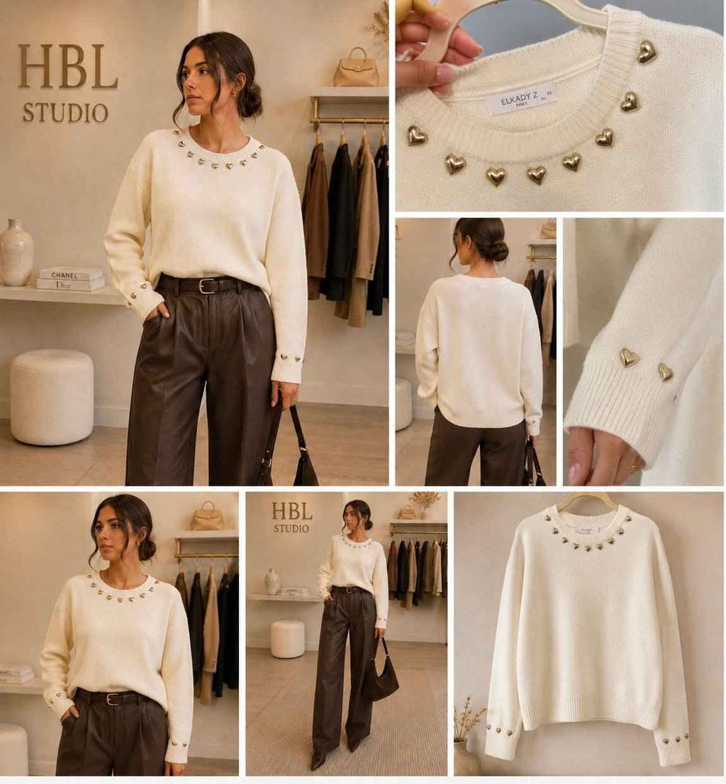 Pull femme ivoire à cœurs – Madeleine