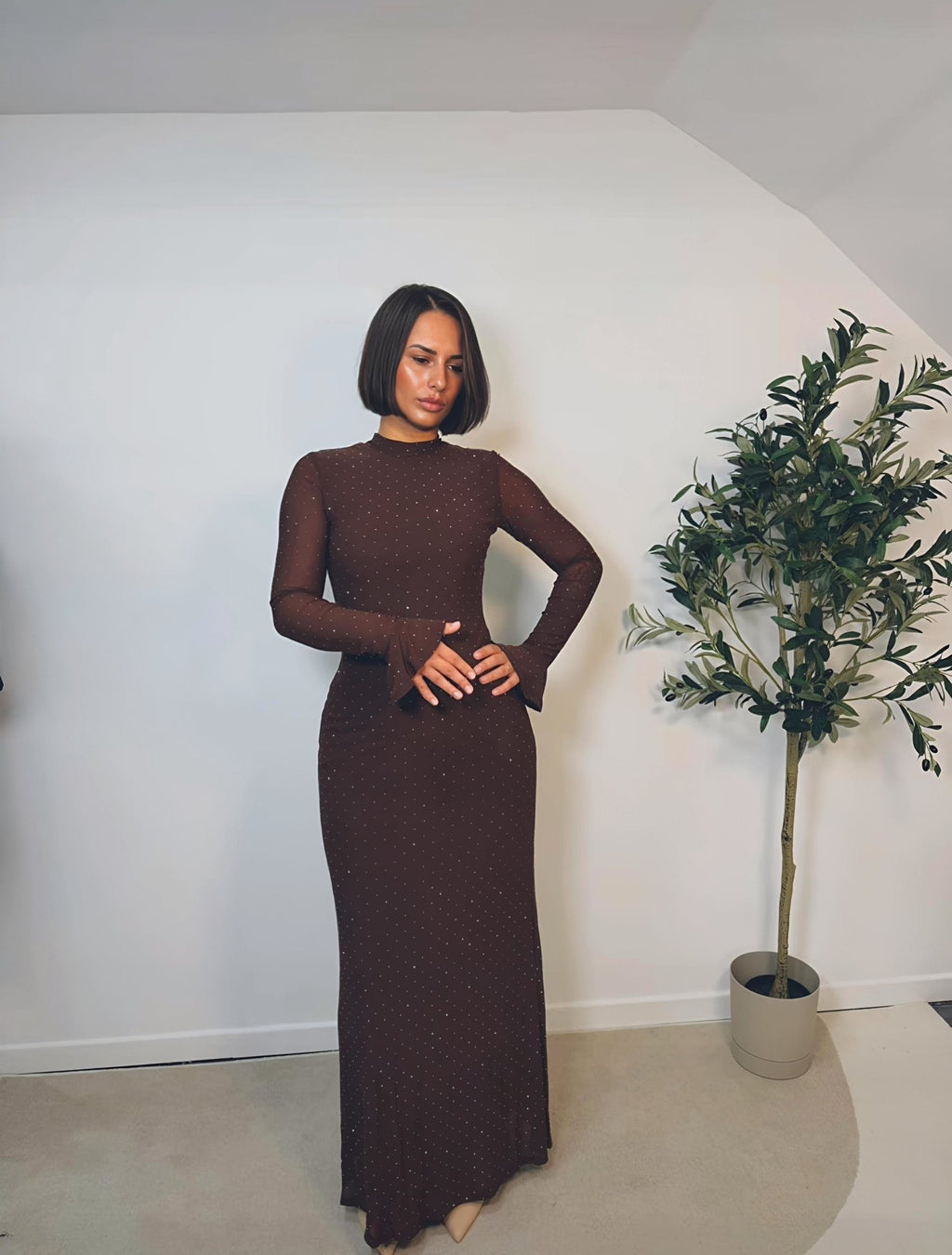Robe longue strass chocolat femme – Louvre - Prêt-à-porter féminin | HBL Studio