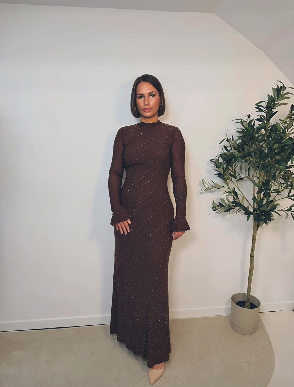 Robe longue strass chocolat femme – Louvre - Prêt-à-porter féminin | HBL Studio