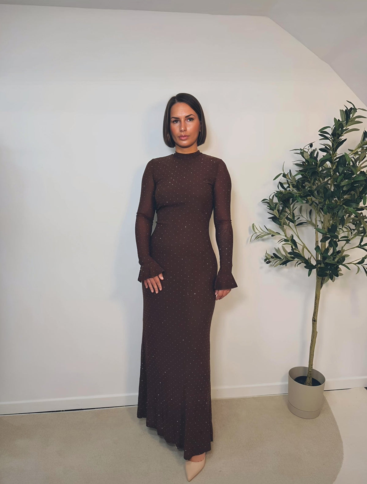 Robe longue strass chocolat femme – Louvre - Prêt-à-porter féminin | HBL Studio