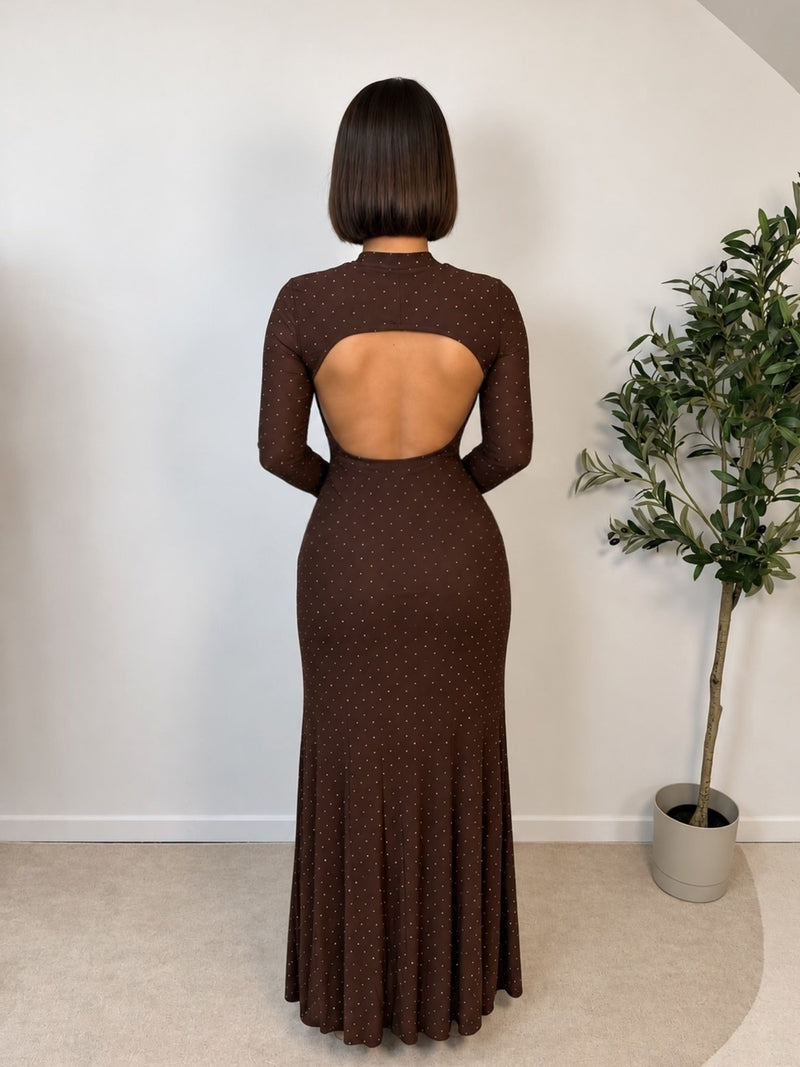 Robe longue strass chocolat femme – Louvre - Prêt-à-porter féminin | HBL Studio