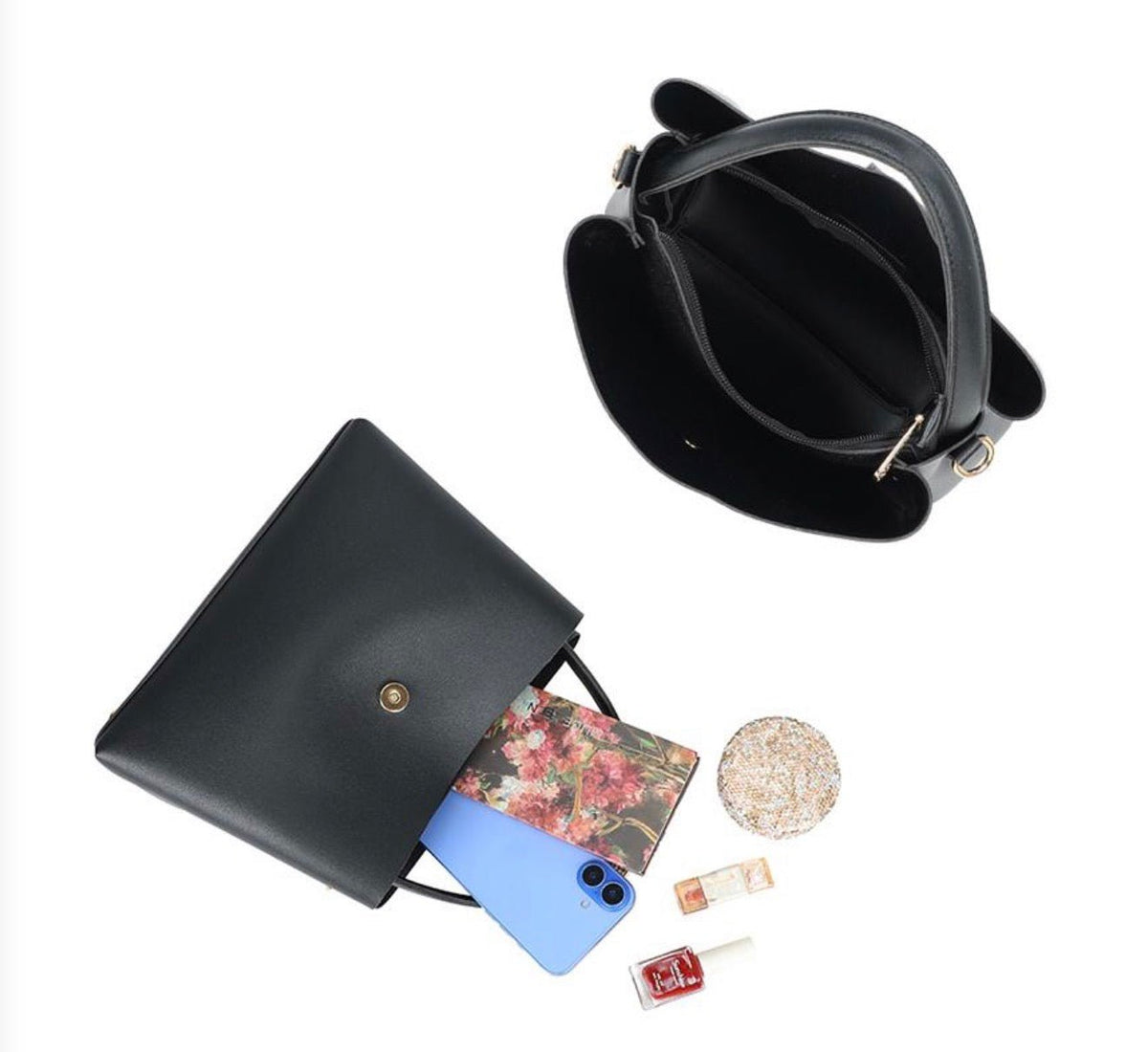 Sac à main structuré fermoir doré noir femme – Marais - Prêt-à-porter féminin | HBL Studio