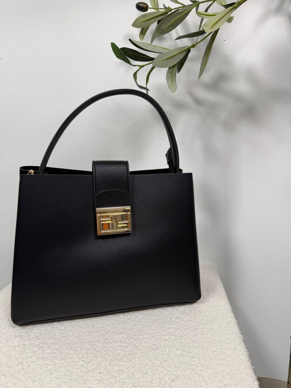 Sac à main structuré fermoir doré noir femme – Marais - Prêt-à-porter féminin | HBL Studio