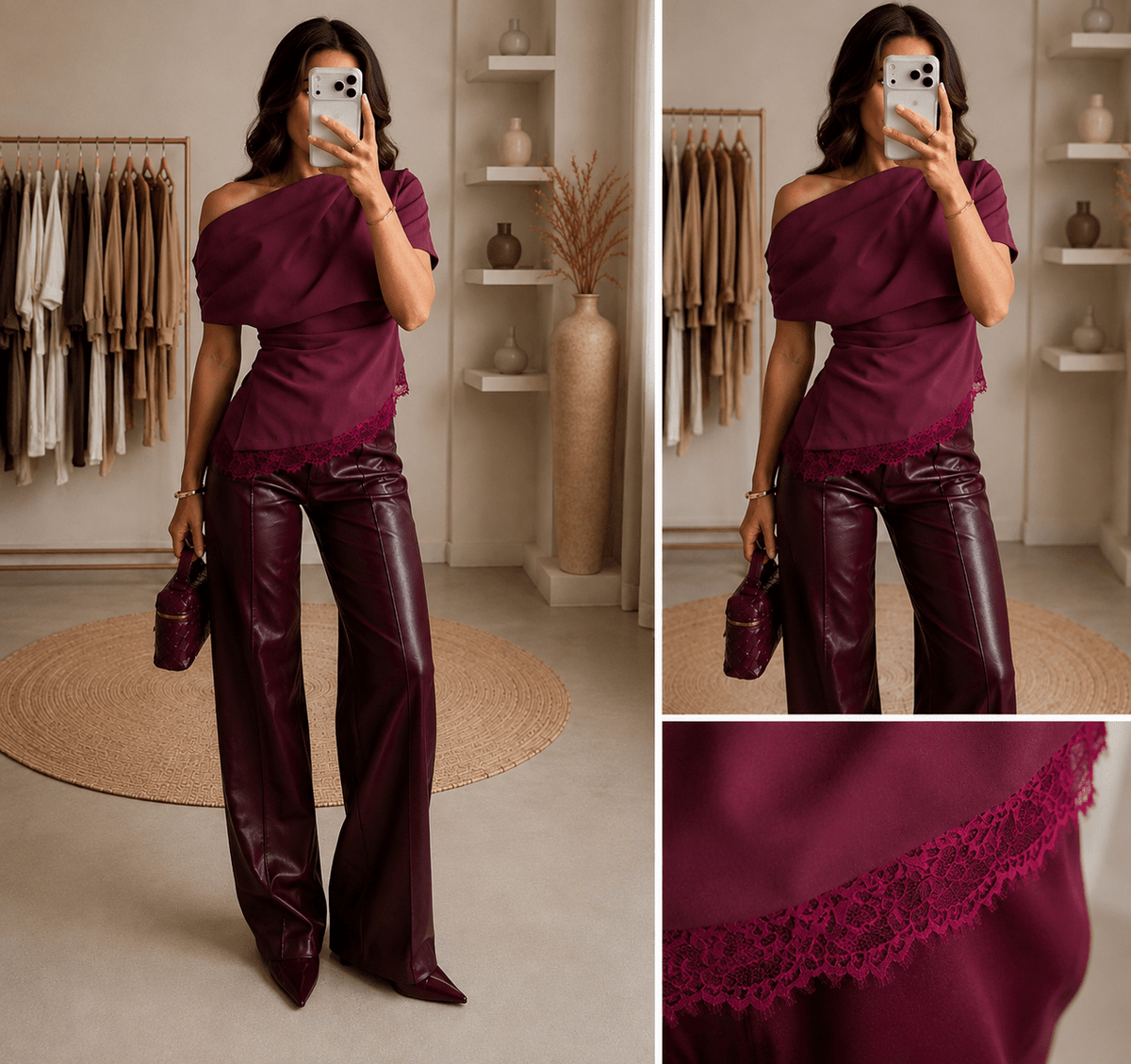 Top drapé dentelle bordeaux femme - Top Opéra - Prêt-à-porter féminin | HBL Studio