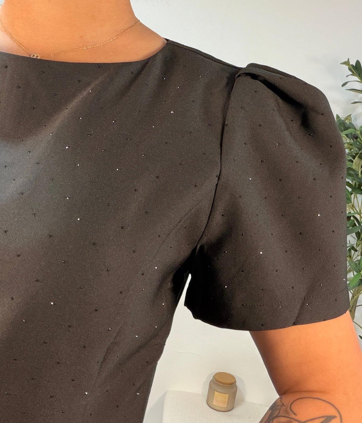 Top manches bouffantes strass noir femme – Garnier - Prêt-à-porter féminin | HBL Studio