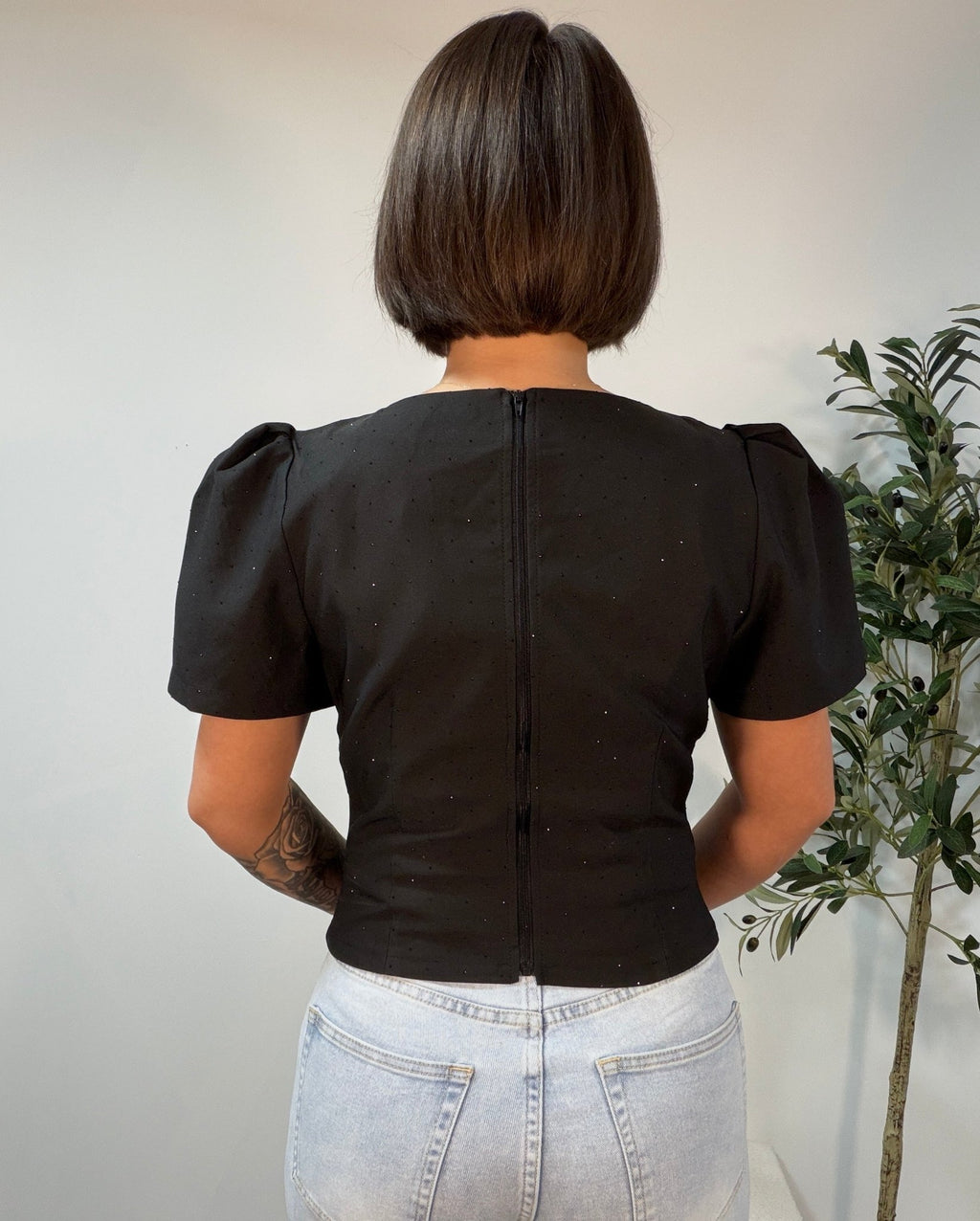 Top manches bouffantes strass noir femme – Garnier - Prêt-à-porter féminin | HBL Studio