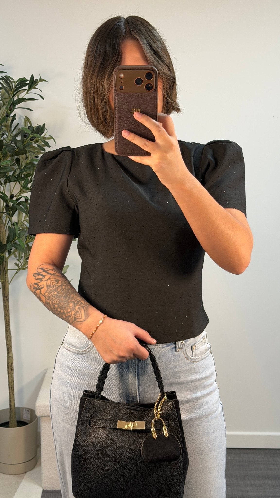 Top manches bouffantes strass noir femme – Garnier - Prêt-à-porter féminin | HBL Studio