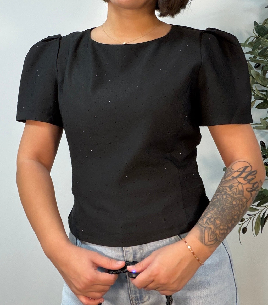 Top manches bouffantes strass noir femme – Garnier - Prêt-à-porter féminin | HBL Studio
